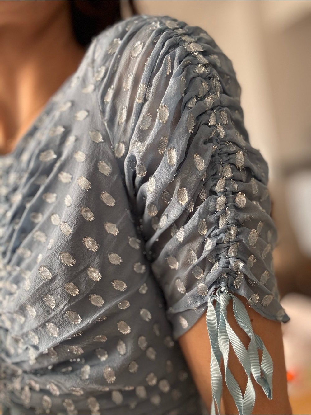 Blue Asymmetrical Ruched Dress - Picture 5 of 5